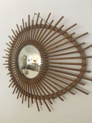Miroir soleil rotin bombé