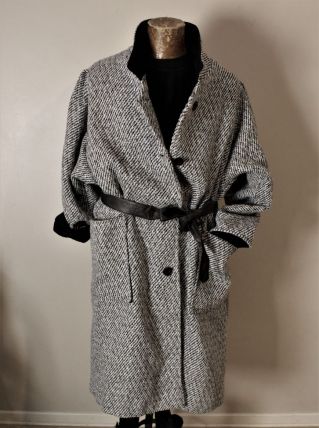 Manteau vintage L overside loose laine tweed chevron 