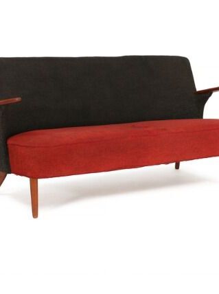 Canapé 2 places rouge et noir places avec pieds en chêne
