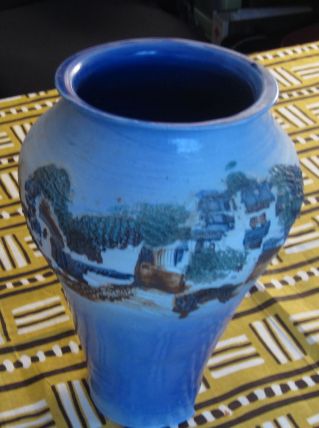 Vase bleu - Décor "Le Sud"