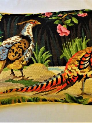 Coussin vintage " couple de faisan s"