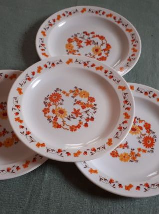 Lot 4 assiettes arcopal fleurs orange et jaune