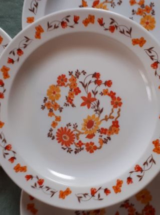 Lot 4 assiettes arcopal fleurs orange et jaune