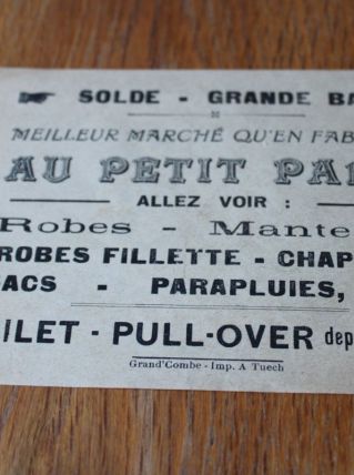 Affichette publicitaire années 30/40