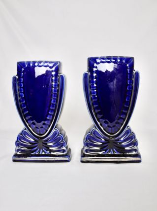 Paire de vases bleus en Faïence 