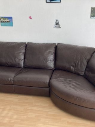 Canapé d'angle en cuir marron
