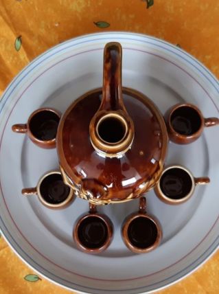 service à liqueur vintage en barbotine