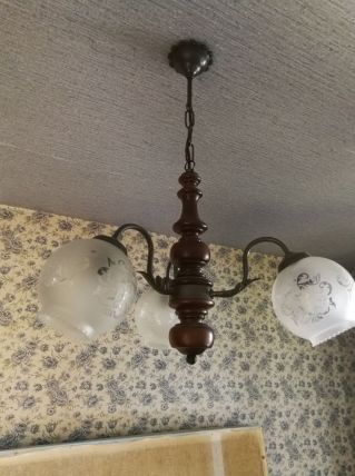 Lustre 3 branches métal et bois 