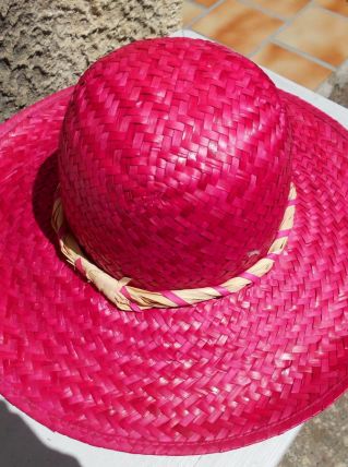 CHAPEAU PAILLE FUSCHIA VINTAGE T 55 CM