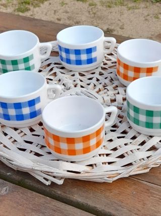 Lot de 6 tasses à café vichy - arcopal -1970's