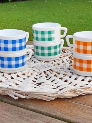 Lot de 6 tasses à café vichy - arcopal -1970's