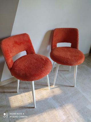 Paire chaises moumoute traineau orange année 60-70 en bon ét
