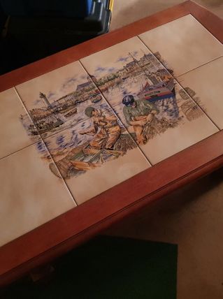 Table basse merisier et carreau