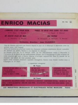45 tours collection Enrico Macias-L'amour c'est pour rien
