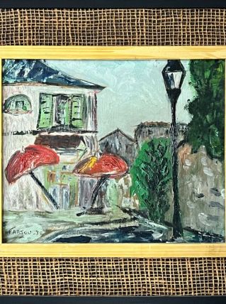 La petite place , huile sur carton entoilé