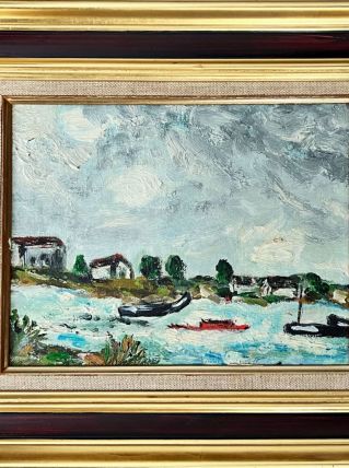 Bord de mer Huile sur carton