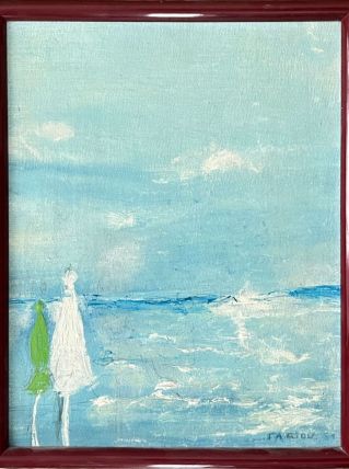 Les parasols.  huile sur carton toilé