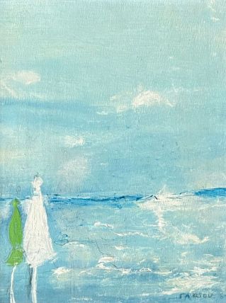 Les parasols.  huile sur carton toilé