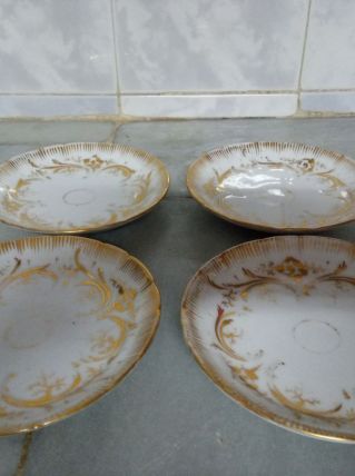 4 petites assiettes en céramique peintes à la main en or