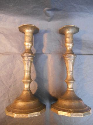 paire de chandelier bougeoir en bronze forme balustre