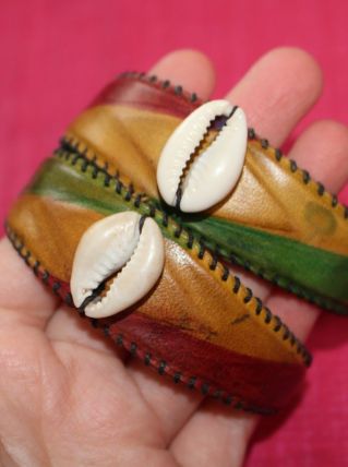 lot bracelet africain cuir Jamaïque coquillage année 70-80