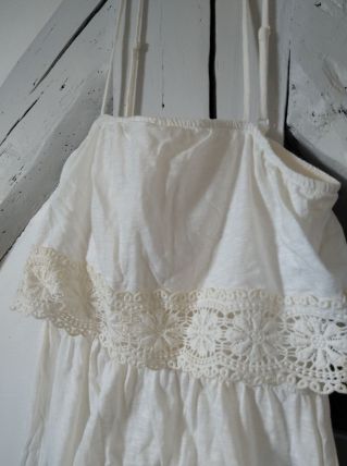 Robe décolletée broderie brodée fleurs beige crème écrue T38