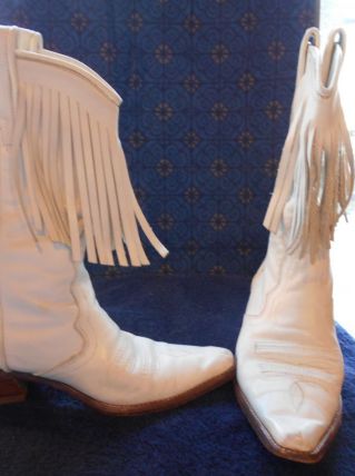 BOTTES DE COW BOY T 36 BLANC CUIR VINTAGE TBE