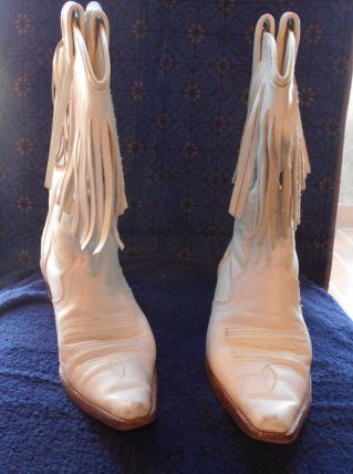 BOTTES DE COW BOY T 36 BLANC CUIR VINTAGE TBE