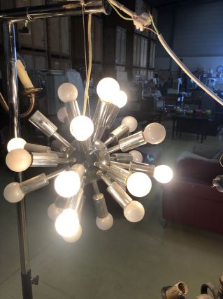 Lustre spoutnik vintage 70 métal chromé, en très bon état 
