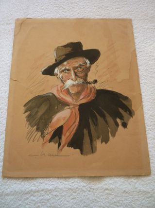 Aquarelle Personnage Berrichon Signé Chaix