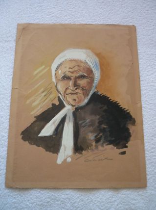 Aquarelle Personnage  Berrichon signé Chaix