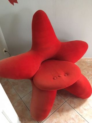 Fauteuil fleur  velours rouge