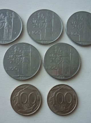 Lot 7 Anciennes Pièces de monnaies 100 Lires  Italie 