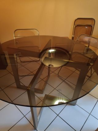 Table verre et alu 1970