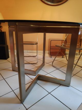 Table verre et alu 1970
