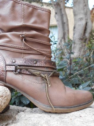 BOTTINES MUSTANG T 36 MARRON GRIS CUIR