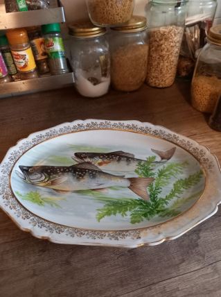 Plat decor poisson porcelaine 