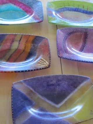 5 raviers  en verre peinte main décor unique   
