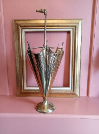 Porte parapluie metal doré avec tête de chien