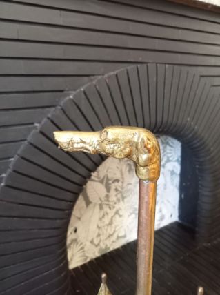 Porte parapluie metal doré avec tête de chien