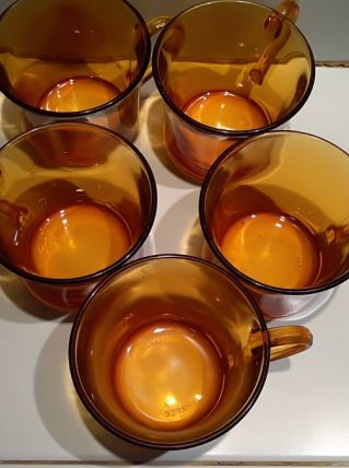 Lot de 5 tasses à café DURALEX ambré Vintage