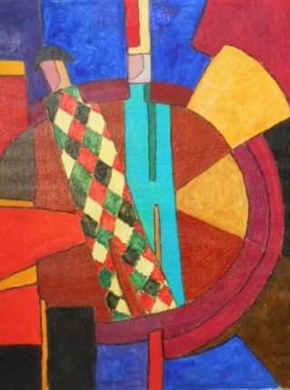 Arlequin au cirque tableau cubiste 55 cm x 46 cm