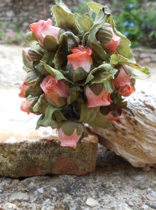 BOUQUET DE FLEURS TISSUS ROSES ET FEUILLES SOIEDEREVE 