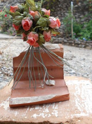BOUQUET DE FLEURS TISSUS ROSES ET FEUILLES SOIEDEREVE 