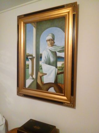 Grande Huile sur toile "La dame à Dauville" rétro