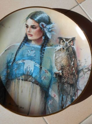 assiette art nouveau art deco princesse indienne et chouette