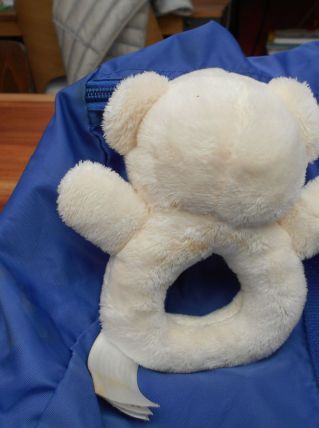 HOCHET DOUDOU OURS NEUF ETIQUETTE 23 CM BLANC