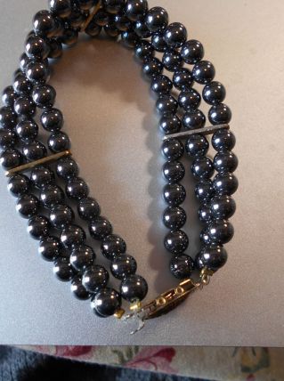 BRACELET NOIR STYLE PERLES TAHITI NEUF 19 CM MIXTE 