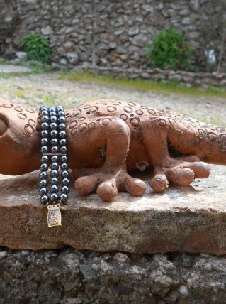 BRACELET NOIR STYLE PERLES TAHITI NEUF 19 CM MIXTE 