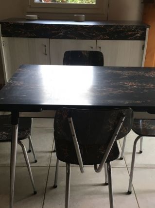 Salle à manger vintage Formica noir marbré